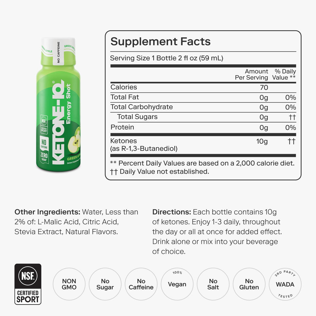 Ketone-IQ No Caffeine Ketone Shots – Drinkable Ketone Fuel, 10g Ketones, Sugar-Free, Caffeine-Free, 24 Pack (Peach)