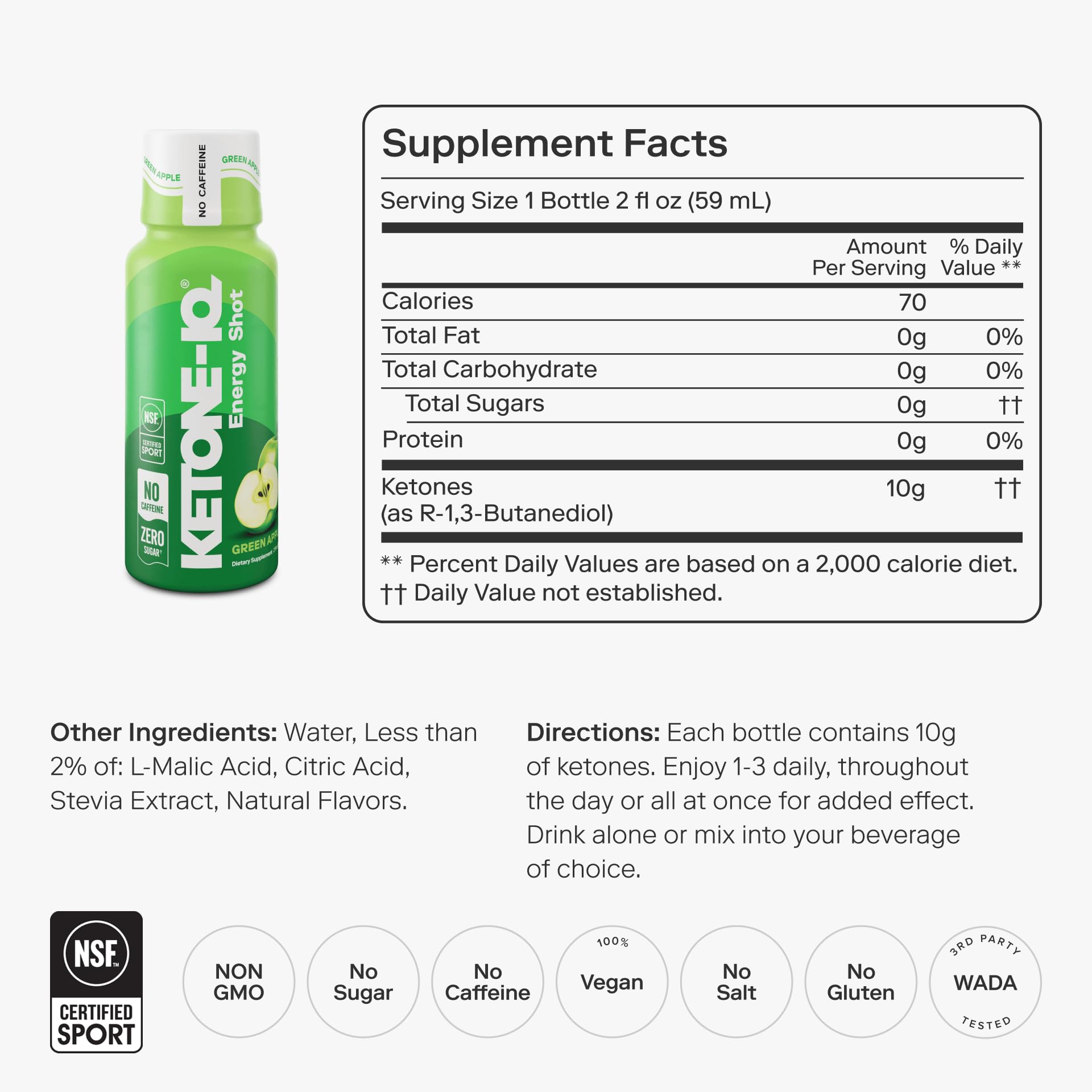 Ketone-IQ No Caffeine Ketone Shots – Drinkable Ketone Fuel, 10g Ketones, Sugar-Free, Caffeine-Free, 24 Pack (Peach)
