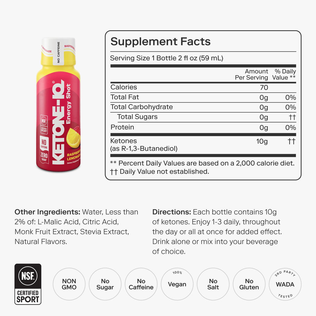 Ketone-IQ No Caffeine Ketone Shots – Drinkable Ketone Fuel, 10g Ketones, Sugar-Free, Caffeine-Free, 24 Pack (Peach)