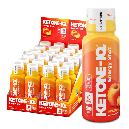 Ketone-IQ No Caffeine Ketone Shots – Drinkable Ketone Fuel, 10g Ketones, Sugar-Free, Caffeine-Free, 24 Pack (Peach)